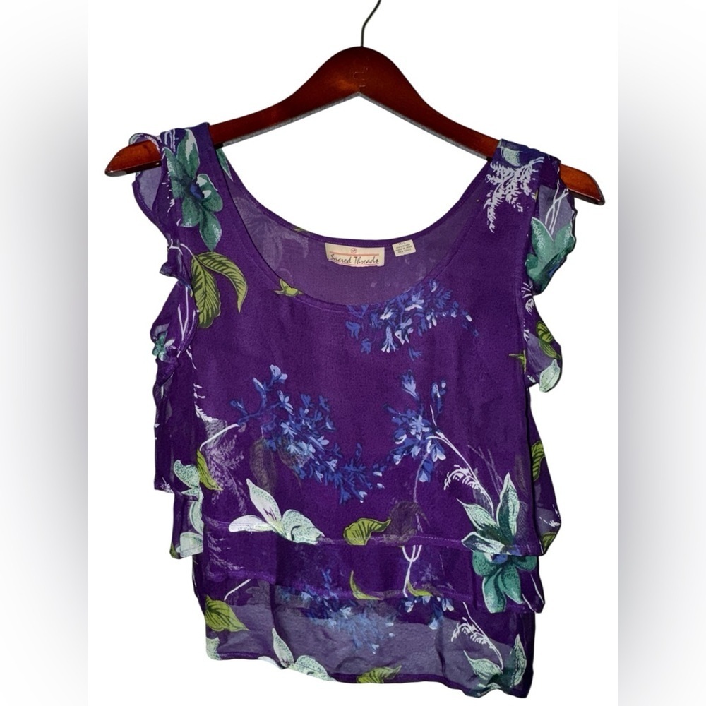Sacred Threads Purple Floral Blouse Size M/L